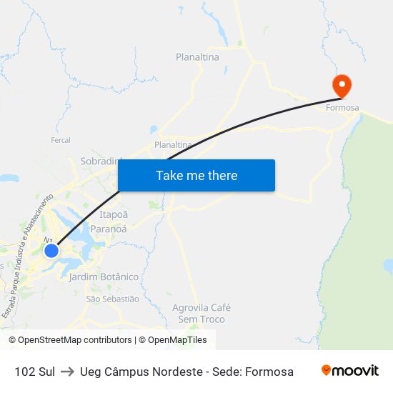 102 Sul to Ueg Câmpus Nordeste - Sede: Formosa map