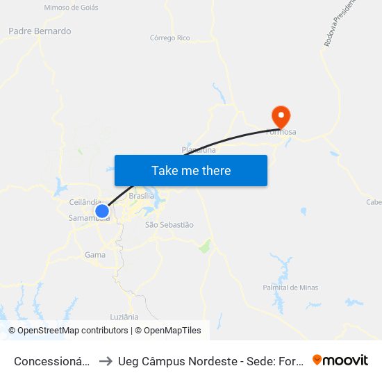 Concessionárias to Ueg Câmpus Nordeste - Sede: Formosa map