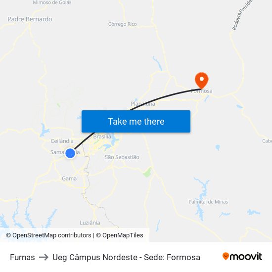 Furnas to Ueg Câmpus Nordeste - Sede: Formosa map