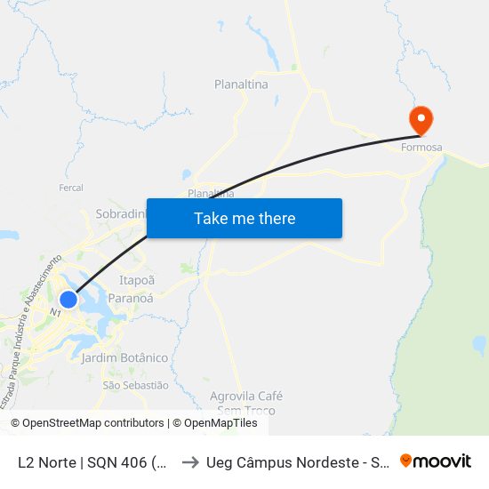 L2 Norte | SQN 406 (UnB / CEAN) to Ueg Câmpus Nordeste - Sede: Formosa map