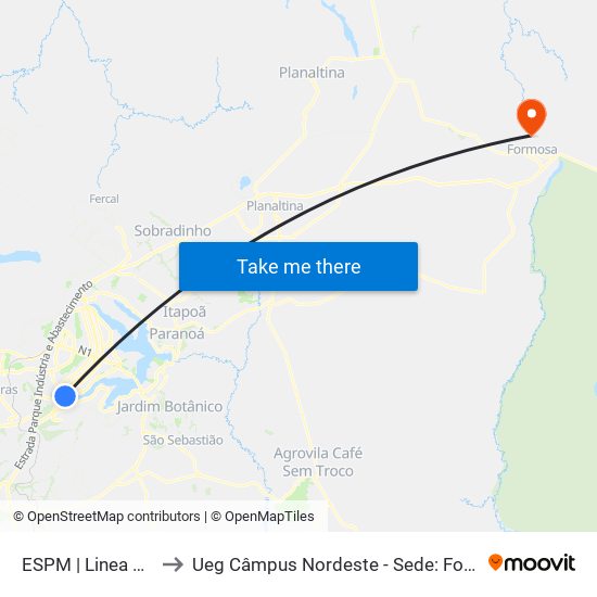 ESPM | Linea Vitta to Ueg Câmpus Nordeste - Sede: Formosa map