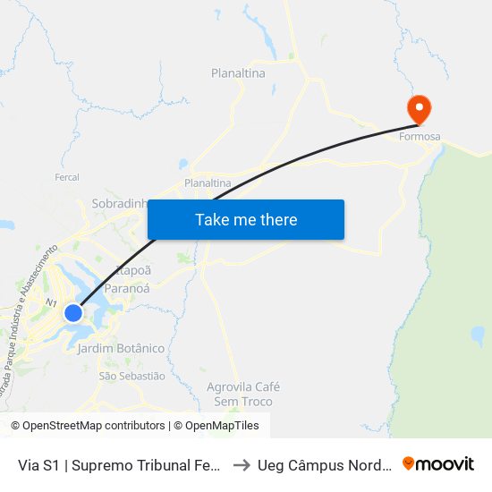 Via S1 | Supremo Tribunal Federal / Praça dos Três Poderes to Ueg Câmpus Nordeste - Sede: Formosa map