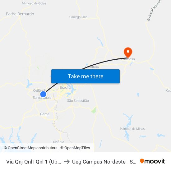 Via Qnj-Qnl | Qnl 1 (Ubs 3 / Ced 6) to Ueg Câmpus Nordeste - Sede: Formosa map