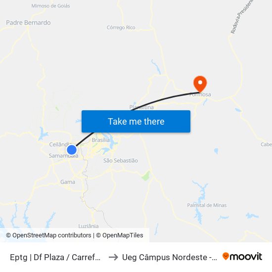 EPTG | DF Plaza / Carrefour / Sam's Club to Ueg Câmpus Nordeste - Sede: Formosa map