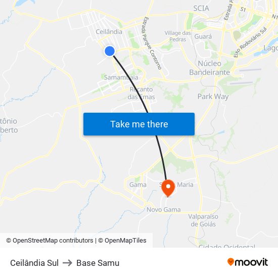 Ceilândia Sul to Base Samu map