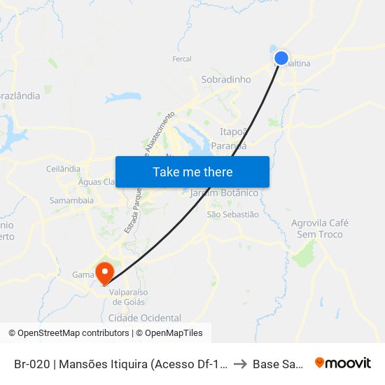 Br-020 | Mansões Itiquira (Acesso Df-128) to Base Samu map