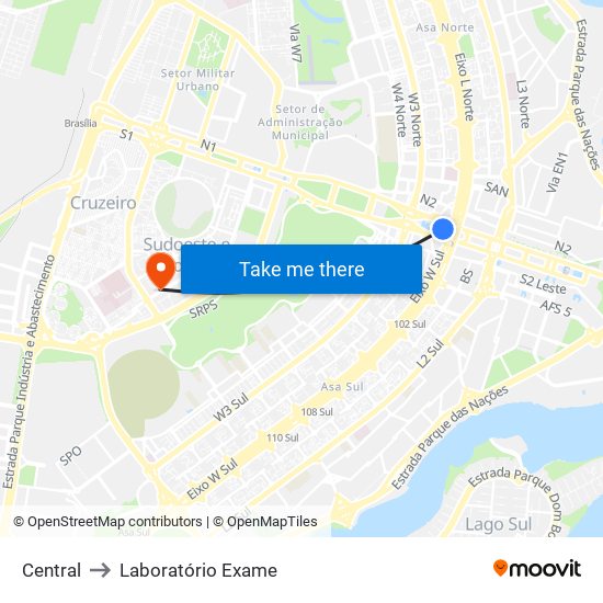 Central to Laboratório Exame map