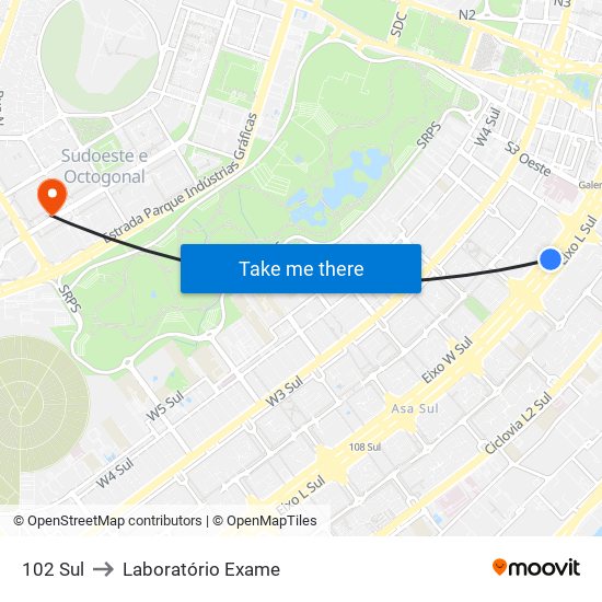 102 Sul to Laboratório Exame map