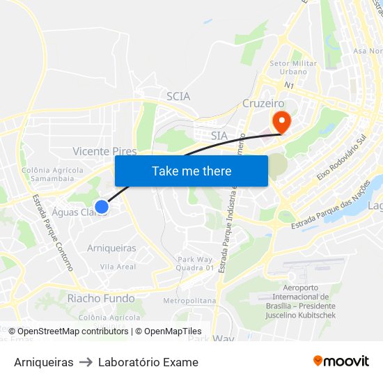 Arniqueiras to Laboratório Exame map