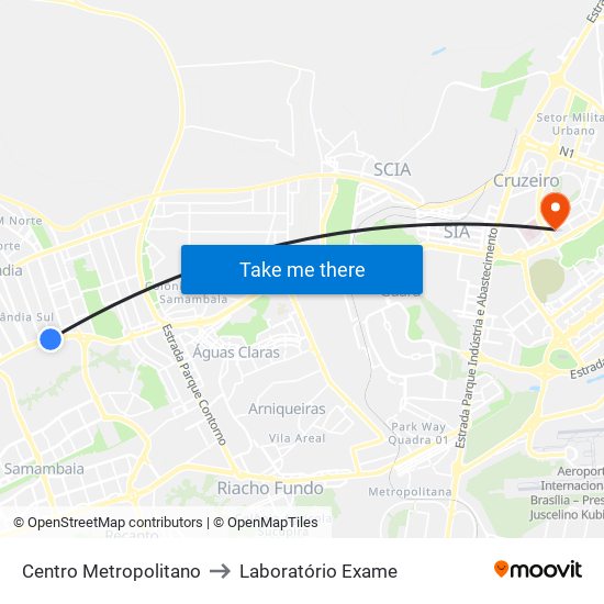 Centro Metropolitano to Laboratório Exame map