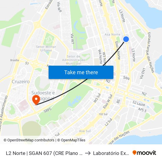 L2 Norte | SGAN 607 (CRE Plano Piloto) to Laboratório Exame map