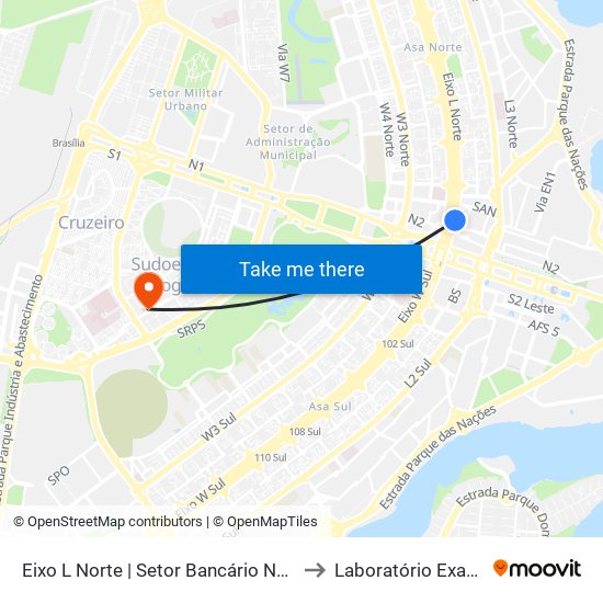 Eixo L Norte | Setor Bancário Norte to Laboratório Exame map