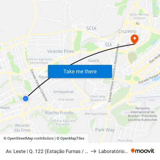 Av. Leste | Q. 122 (Estação Furnas / Ifb / Sest-Senat) to Laboratório Exame map
