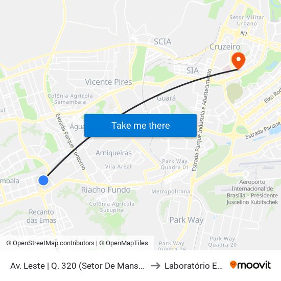 Av. Leste | Q. 320 (Setor De Mansões Q. 3) to Laboratório Exame map