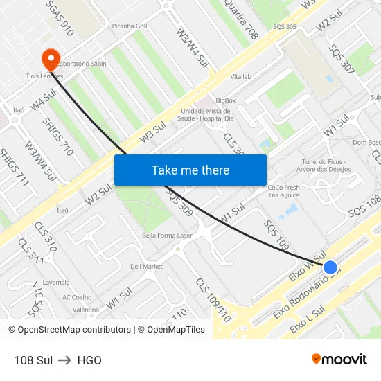 108 Sul to HGO map