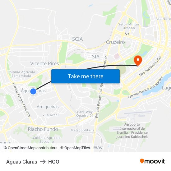 Águas Claras to HGO map