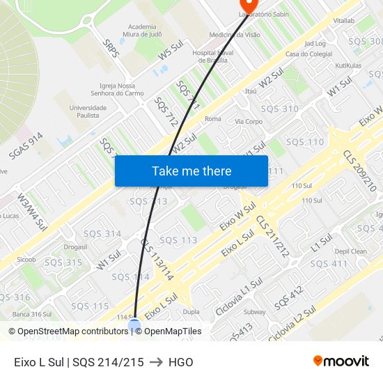 Eixo L Sul | SQS 214/215 to HGO map