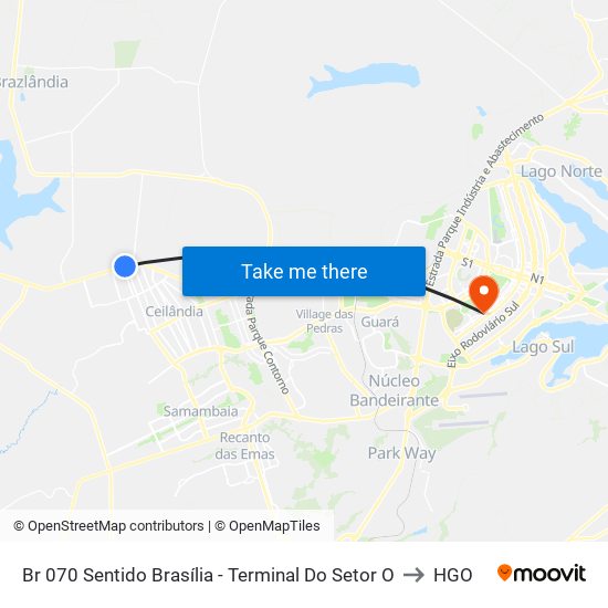 Br 070 Sentido Brasília - Terminal Do Setor O to HGO map