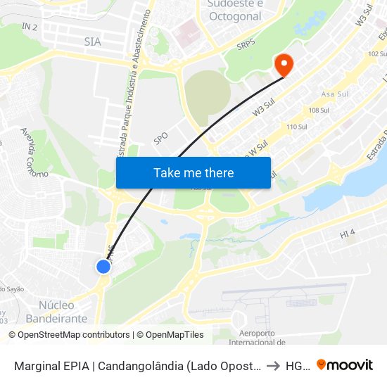 Marginal EPIA | Candangolândia (Lado Oposto) to HGO map