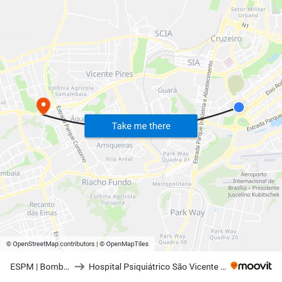 ESPM | Bombeiros to Hospital Psiquiátrico São Vicente De Paula map