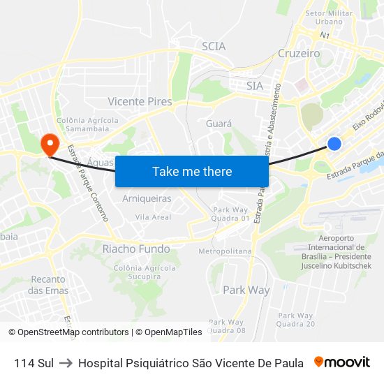 114 Sul to Hospital Psiquiátrico São Vicente De Paula map