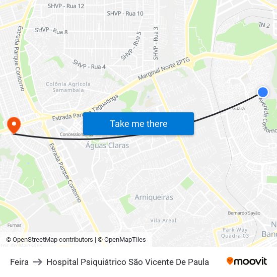 Feira to Hospital Psiquiátrico São Vicente De Paula map