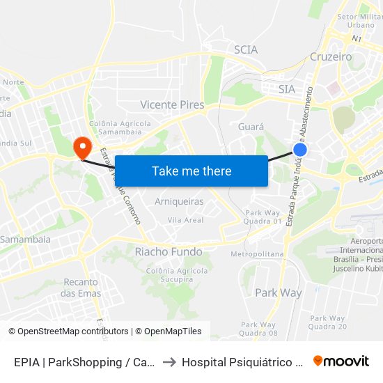 EPIA | ParkShopping / Carrefour (SEMIURBANO) to Hospital Psiquiátrico São Vicente De Paula map