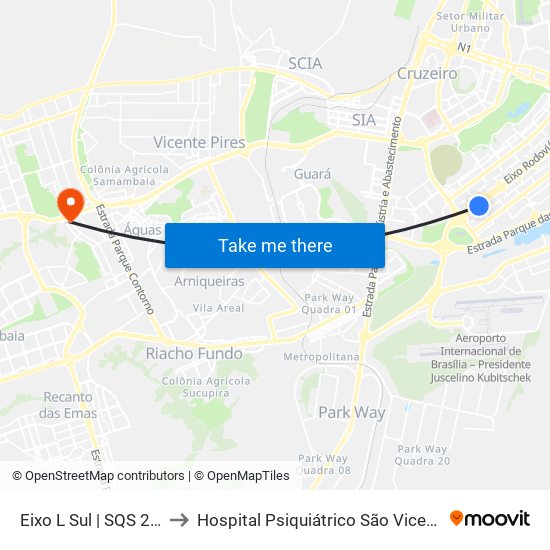 Eixo L Sul | SQS 214/215 to Hospital Psiquiátrico São Vicente De Paula map
