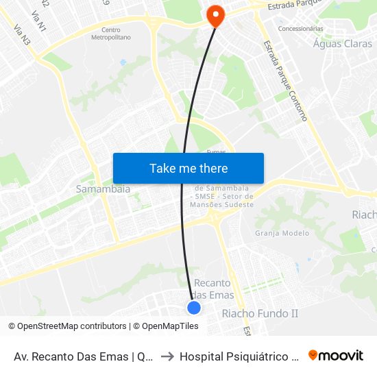 Av. Recanto Das Emas | Qd. 203 (Igreja Universal) to Hospital Psiquiátrico São Vicente De Paula map