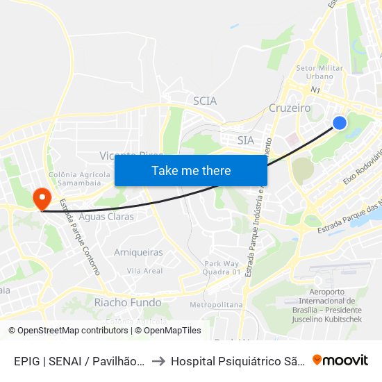 EPIG | SENAI / Pavilhão Parque da Cidade to Hospital Psiquiátrico São Vicente De Paula map