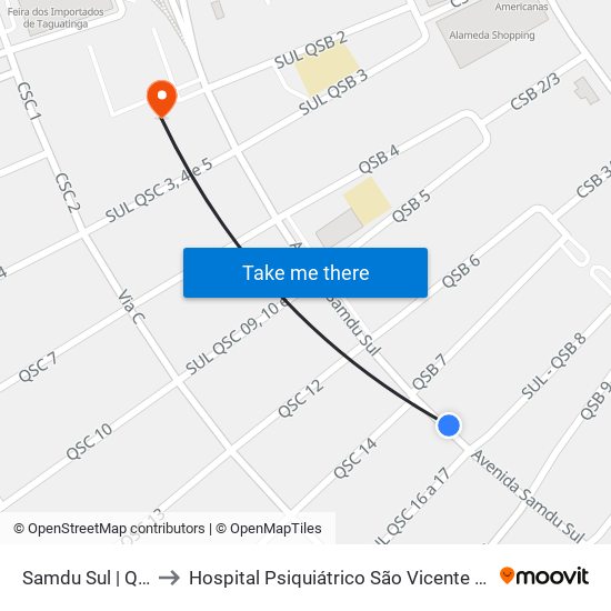 SAMDU S. | QSB 7 to Hospital Psiquiátrico São Vicente De Paula map