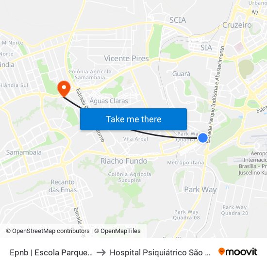 Epnb | Escola Parque Da Natureza to Hospital Psiquiátrico São Vicente De Paula map