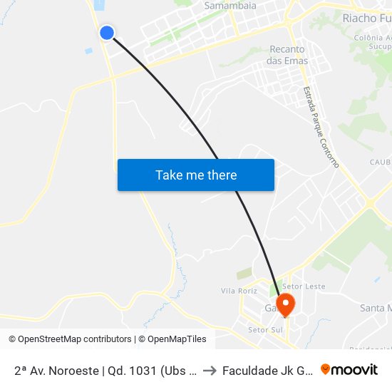 2ª Av. Noroeste | Qd. 1031 (Ubs N° 11) to Faculdade Jk Gama map