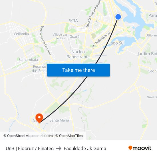 UnB | Fiocruz / Finatec to Faculdade Jk Gama map