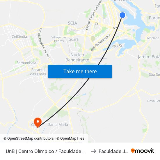 UnB | Centro Olímpico / Faculdade de Educação Física to Faculdade Jk Gama map