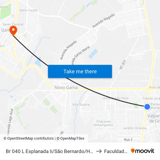 Br 040 L Esplanada Ii/São Bernardo/Hospital Nossa Senhora Aparecida to Faculdade Jk Gama map