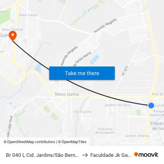 Br 040 L Cid. Jardins/São Bernardo to Faculdade Jk Gama map