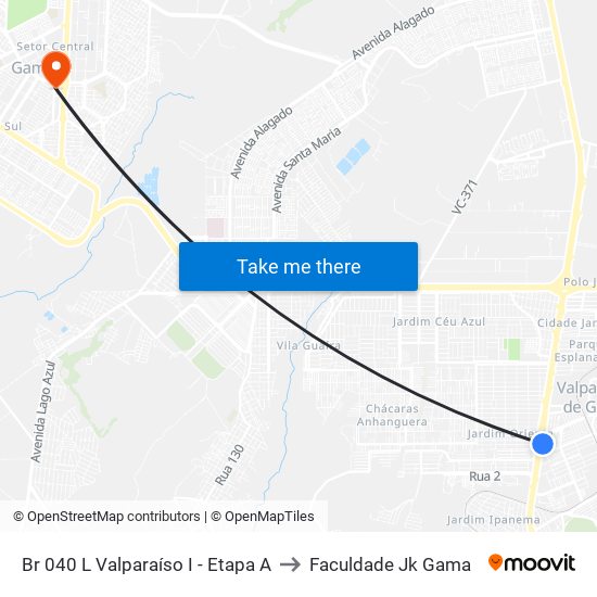 Br 040 L Valparaíso I - Etapa A to Faculdade Jk Gama map