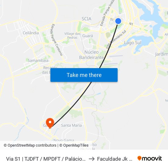 Via S1 | TJDFT / MPDFT / Palácio do Buriti to Faculdade Jk Gama map