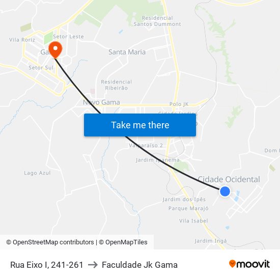 Rua Eixo I, 241-261 to Faculdade Jk Gama map