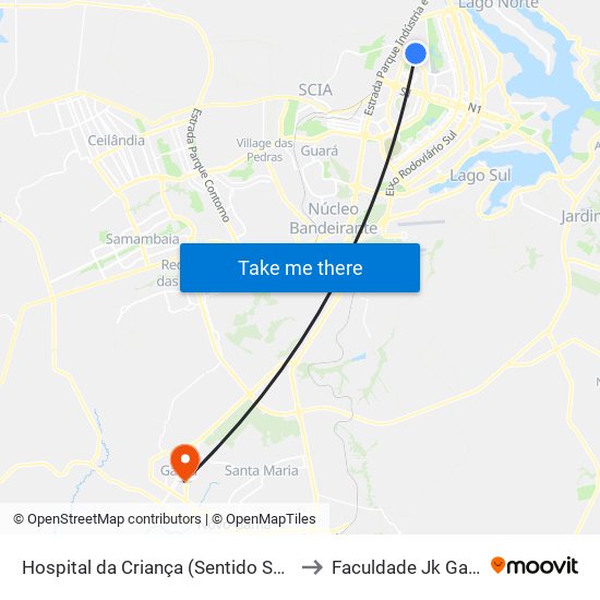 Hospital da Criança (Sentido SAAN) to Faculdade Jk Gama map