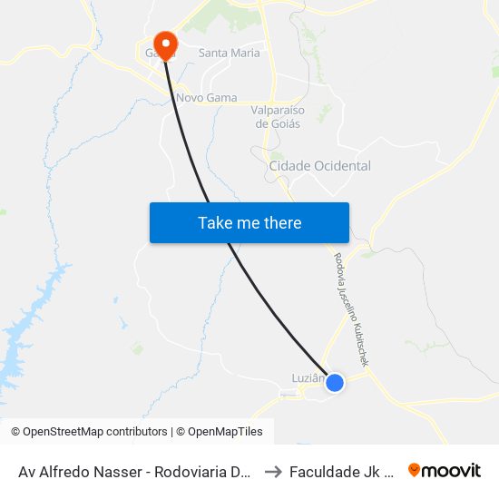 Av Alfredo Nasser - Rodoviaria De Luziania to Faculdade Jk Gama map