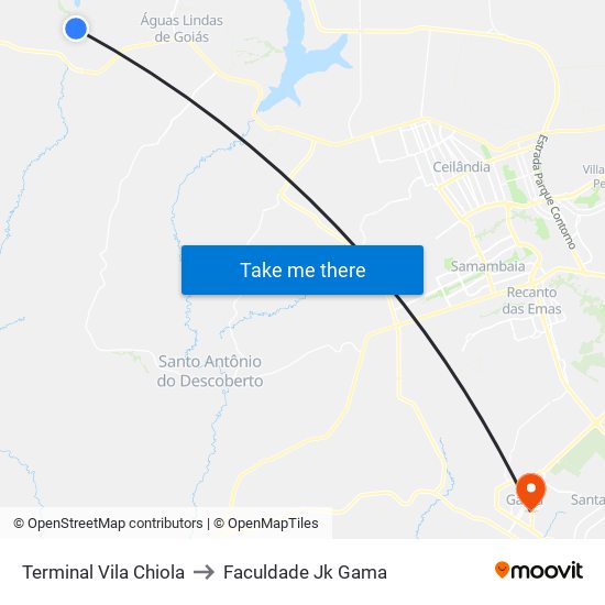 Terminal Vila Chiola to Faculdade Jk Gama map