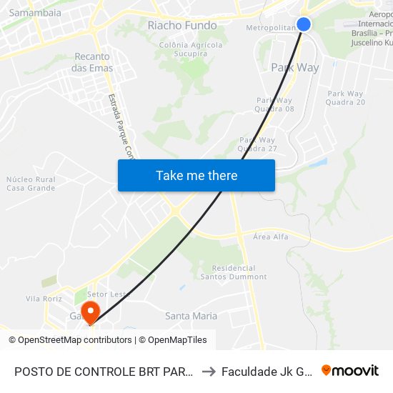 POSTO DE CONTROLE BRT PARK WAY to Faculdade Jk Gama map