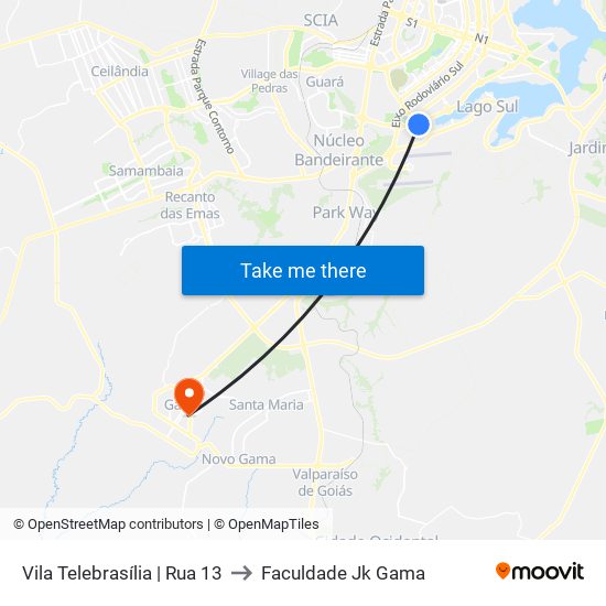 Vila Telebrasília | Rua 13 to Faculdade Jk Gama map