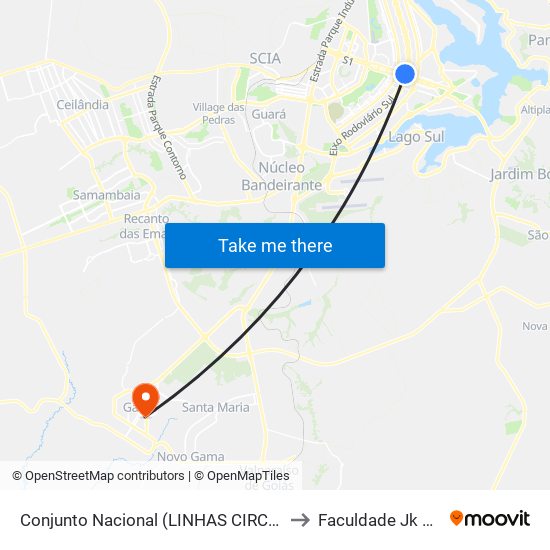 Conjunto Nacional (LINHAS CIRCULARES) to Faculdade Jk Gama map