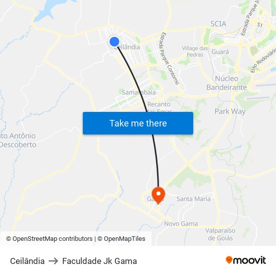 Ceilândia to Faculdade Jk Gama map