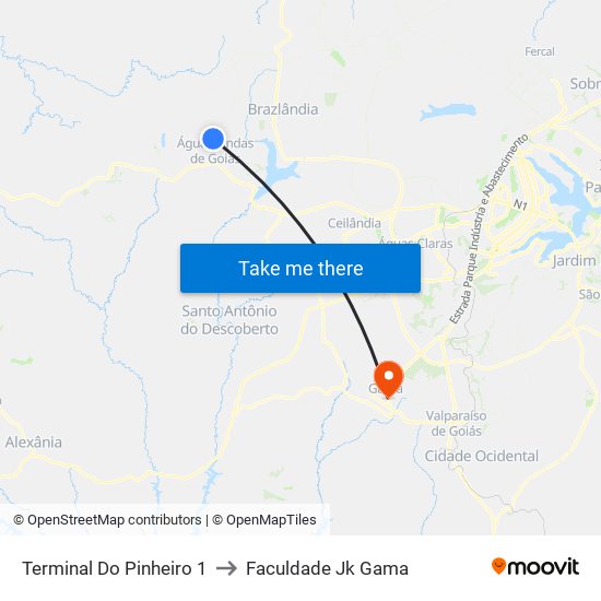 Terminal Do Pinheiro 1 to Faculdade Jk Gama map