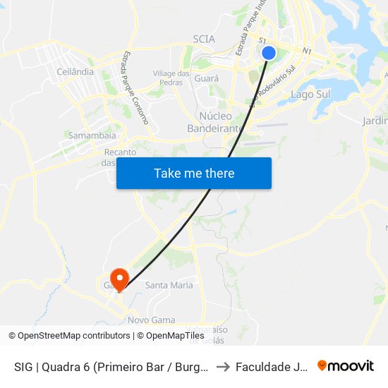 SIG | Quadra 6 (Primeiro Bar / Burguer King / Nazo) to Faculdade Jk Gama map