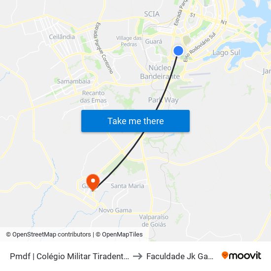 Pmdf | Colégio Militar Tiradentes to Faculdade Jk Gama map